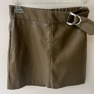 Zara Faux Leather Mini Skirt in Khaki Color